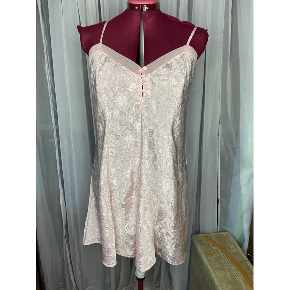 neglige nightgown Vintage satin pink floral sz L